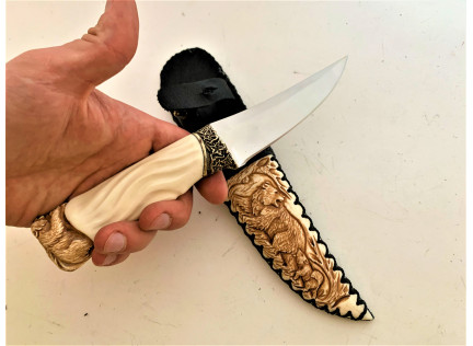 Авторский нож Медвежонок. Костяные ножны